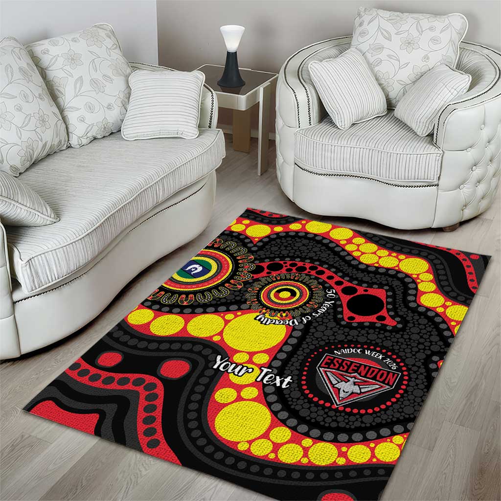 Essendon Bombers NAIDOC Week 2026 Personalised Area Rug 50 Years of Deadly Aboriginal Art