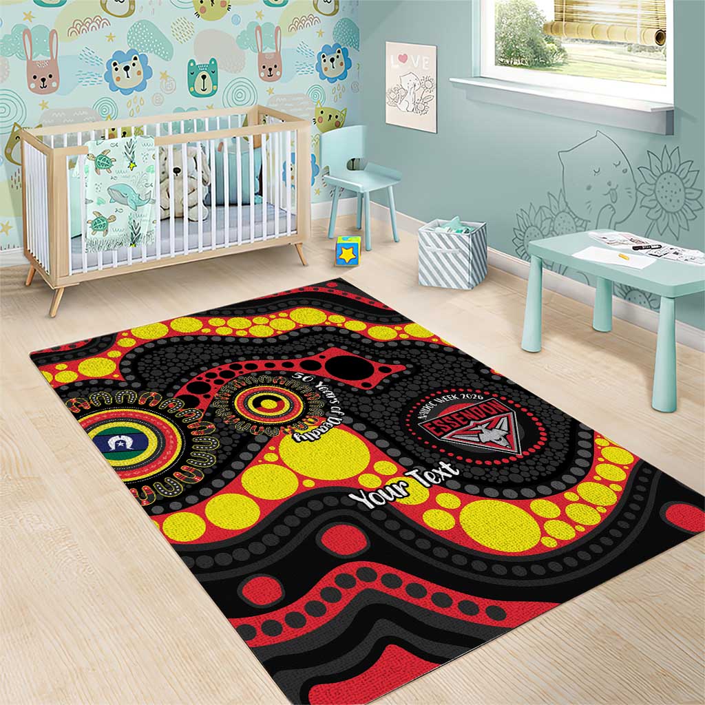 Essendon Bombers NAIDOC Week 2026 Personalised Area Rug 50 Years of Deadly Aboriginal Art