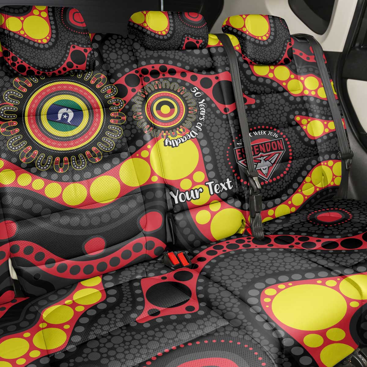 Essendon Bombers NAIDOC Week 2026 Personalised Back Car Seat Cover 50 Years of Deadly Aboriginal Art