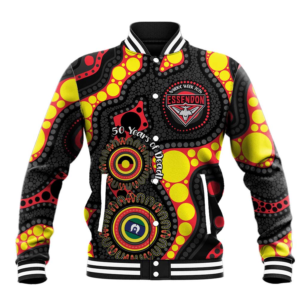 Essendon Bombers NAIDOC Week 2026 Personalised Baseball Jacket 50 Years of Deadly Aboriginal Art