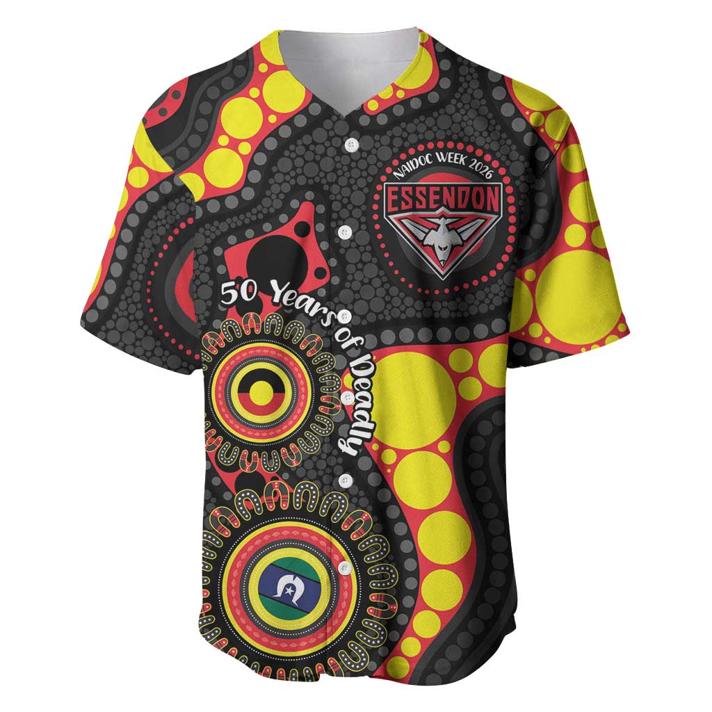 Essendon Bombers NAIDOC Week 2026 Personalised Baseball Jersey 50 Years of Deadly Aboriginal Art