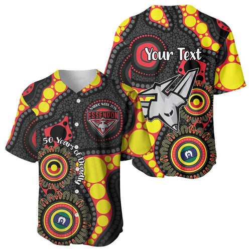 Essendon Bombers NAIDOC Week 2026 Personalised Baseball Jersey 50 Years of Deadly Aboriginal Art
