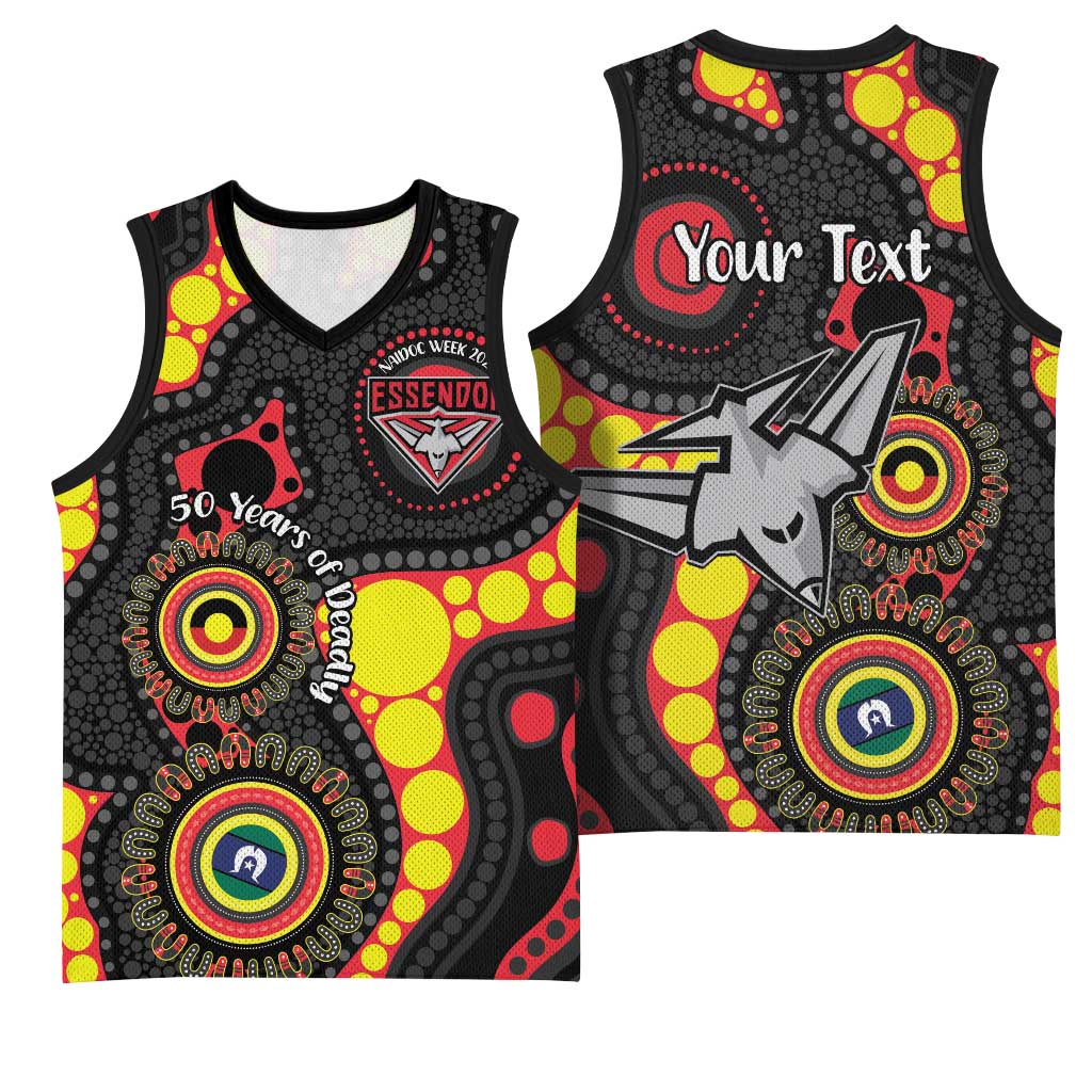 Essendon Bombers NAIDOC Week 2026 Personalised Basketball Jersey 50 Years of Deadly Aboriginal Art