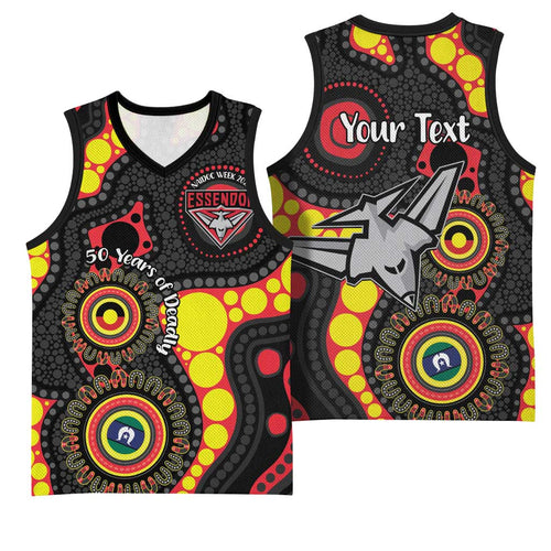 Essendon Bombers NAIDOC Week 2026 Personalised Basketball Jersey 50 Years of Deadly Aboriginal Art