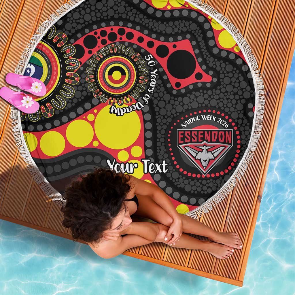 Essendon Bombers NAIDOC Week 2026 Personalised Beach Blanket 50 Years of Deadly Aboriginal Art