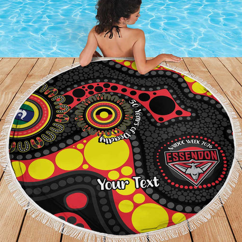 Essendon Bombers NAIDOC Week 2026 Personalised Beach Blanket 50 Years of Deadly Aboriginal Art