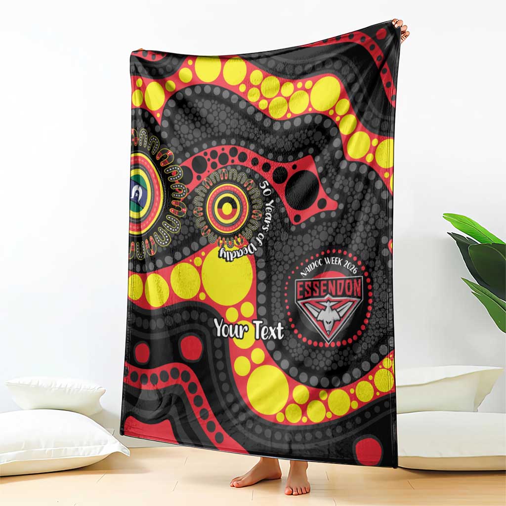 Essendon Bombers NAIDOC Week 2026 Personalised Blanket 50 Years of Deadly Aboriginal Art