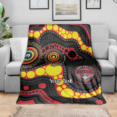Essendon Bombers NAIDOC Week 2026 Personalised Blanket 50 Years of Deadly Aboriginal Art