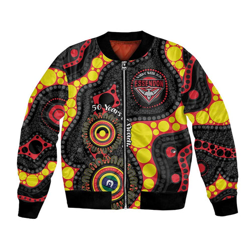 Essendon Bombers NAIDOC Week 2026 Personalised Bomber Jacket 50 Years of Deadly Aboriginal Art