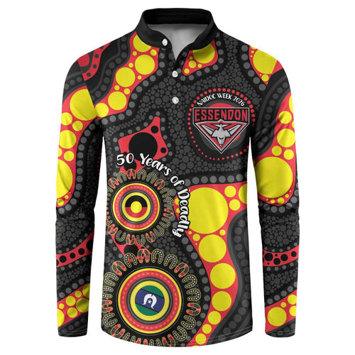 Essendon Bombers NAIDOC Week 2026 Personalised Button Sweatshirt 50 Years of Deadly Aboriginal Art