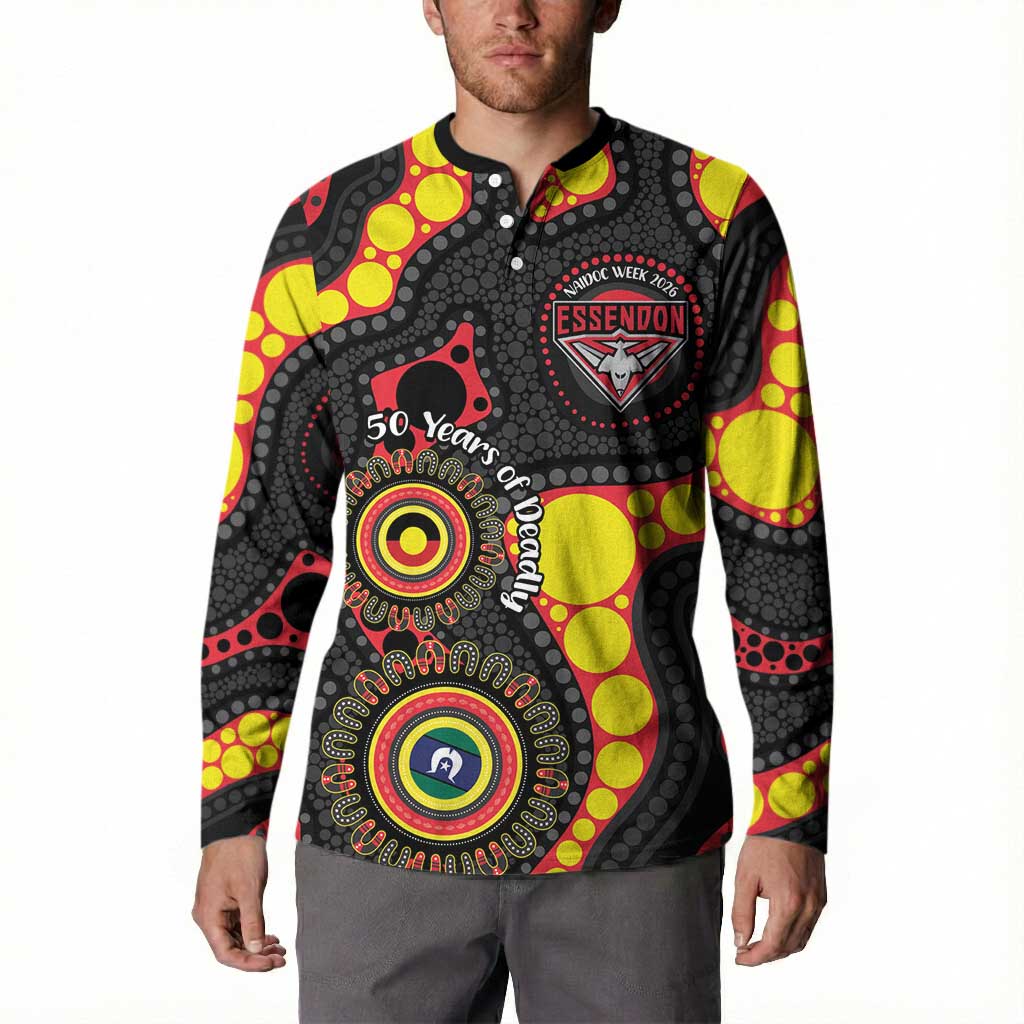 Essendon Bombers NAIDOC Week 2026 Personalised Button Sweatshirt 50 Years of Deadly Aboriginal Art