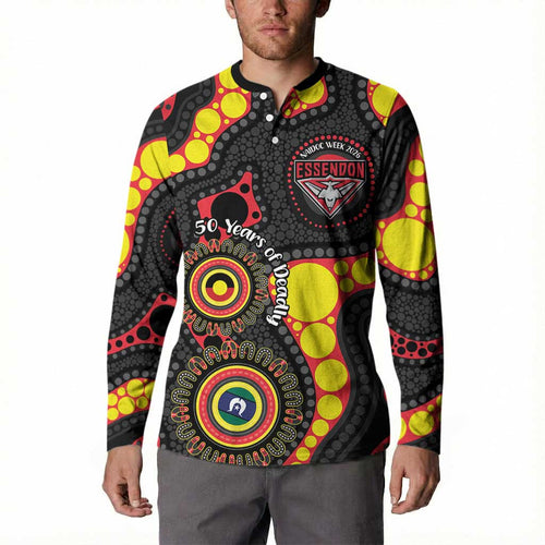 Essendon Bombers NAIDOC Week 2026 Personalised Button Sweatshirt 50 Years of Deadly Aboriginal Art