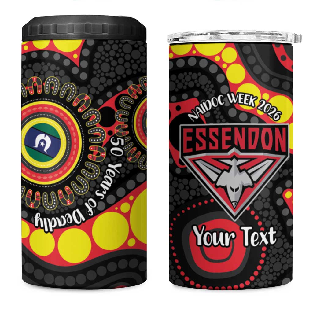 Essendon Bombers NAIDOC Week 2026 Personalised 4 in 1 Can Cooler Tumbler 50 Years of Deadly Aboriginal Art