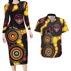 Essendon Bombers NAIDOC Week 2026 Personalised Couples Matching Long Sleeve Bodycon Dress and Hawaiian Shirt 50 Years of Deadly Aboriginal Art