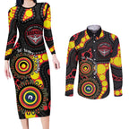 Essendon Bombers NAIDOC Week 2026 Personalised Couples Matching Long Sleeve Bodycon Dress and Long Sleeve Button Shirt 50 Years of Deadly Aboriginal Art