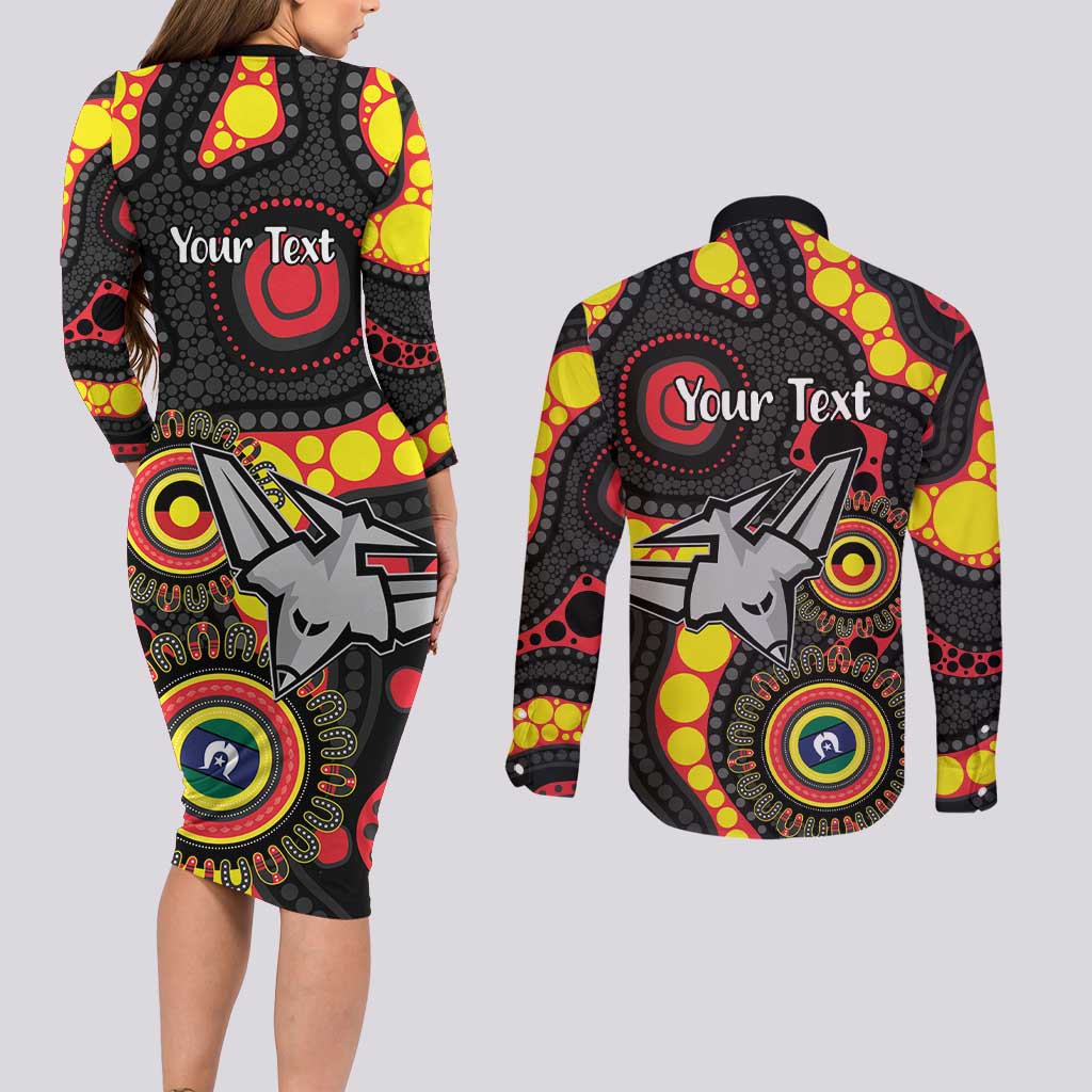 Essendon Bombers NAIDOC Week 2026 Personalised Couples Matching Long Sleeve Bodycon Dress and Long Sleeve Button Shirt 50 Years of Deadly Aboriginal Art
