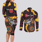 Essendon Bombers NAIDOC Week 2026 Personalised Couples Matching Long Sleeve Bodycon Dress and Long Sleeve Button Shirt 50 Years of Deadly Aboriginal Art