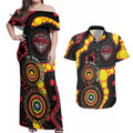 Essendon Bombers NAIDOC Week 2026 Personalised Couples Matching Off Shoulder Maxi Dress and Hawaiian Shirt 50 Years of Deadly Aboriginal Art