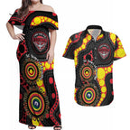 Essendon Bombers NAIDOC Week 2026 Personalised Couples Matching Off Shoulder Maxi Dress and Hawaiian Shirt 50 Years of Deadly Aboriginal Art