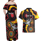 Essendon Bombers NAIDOC Week 2026 Personalised Couples Matching Off Shoulder Maxi Dress and Hawaiian Shirt 50 Years of Deadly Aboriginal Art