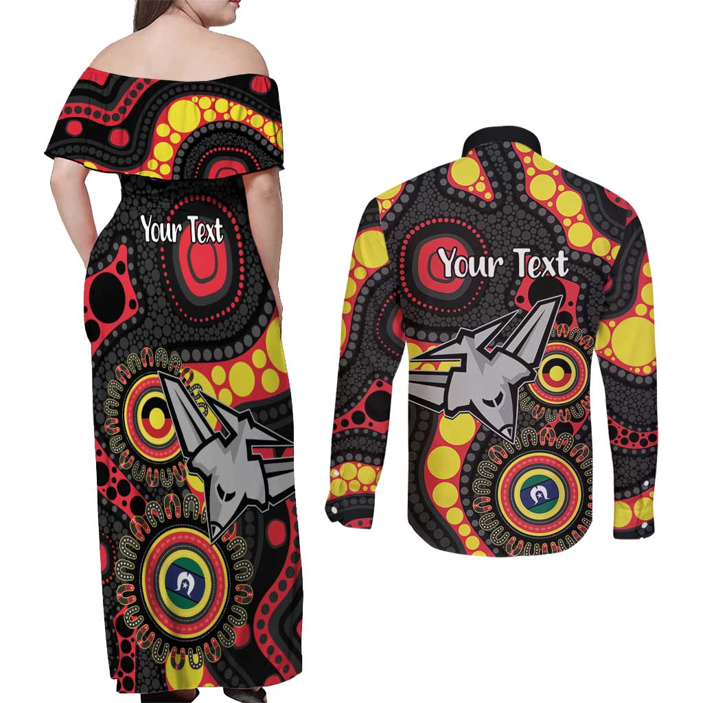 Essendon Bombers NAIDOC Week 2026 Personalised Couples Matching Off Shoulder Maxi Dress and Long Sleeve Button Shirt 50 Years of Deadly Aboriginal Art