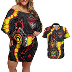 Essendon Bombers NAIDOC Week 2026 Personalised Couples Matching Off Shoulder Short Dress and Hawaiian Shirt 50 Years of Deadly Aboriginal Art