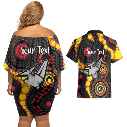 Essendon Bombers NAIDOC Week 2026 Personalised Couples Matching Off Shoulder Short Dress and Hawaiian Shirt 50 Years of Deadly Aboriginal Art