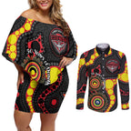 Essendon Bombers NAIDOC Week 2026 Personalised Couples Matching Off Shoulder Short Dress and Long Sleeve Button Shirt 50 Years of Deadly Aboriginal Art