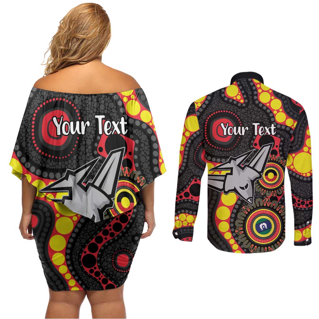 Essendon Bombers NAIDOC Week 2026 Personalised Couples Matching Off Shoulder Short Dress and Long Sleeve Button Shirt 50 Years of Deadly Aboriginal Art