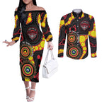 Essendon Bombers NAIDOC Week 2026 Personalised Couples Matching Off The Shoulder Long Sleeve Dress and Long Sleeve Button Shirt 50 Years of Deadly Aboriginal Art