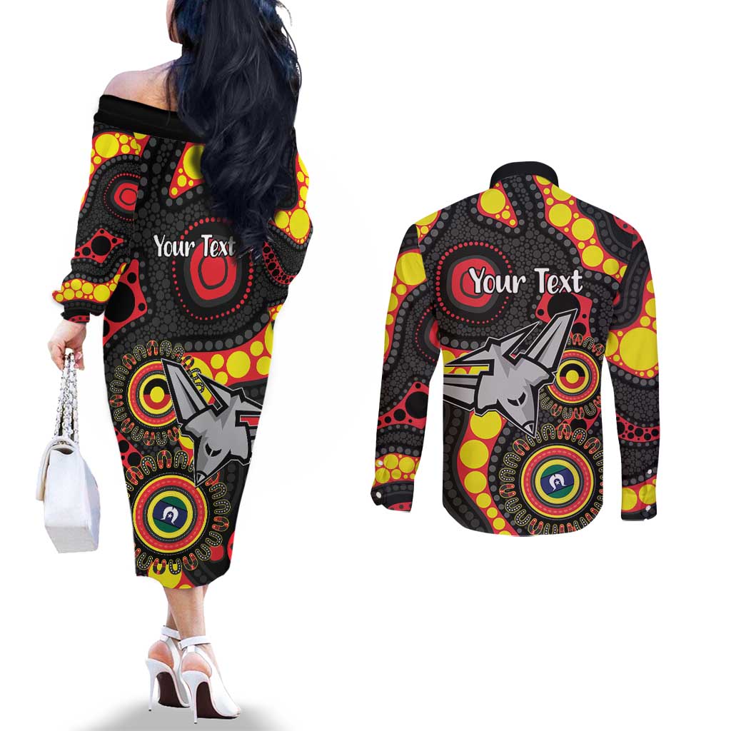 Essendon Bombers NAIDOC Week 2026 Personalised Couples Matching Off The Shoulder Long Sleeve Dress and Long Sleeve Button Shirt 50 Years of Deadly Aboriginal Art