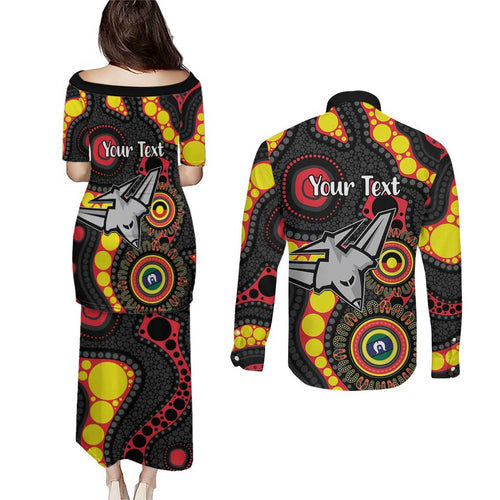 Essendon Bombers NAIDOC Week 2026 Personalised Couples Matching Puletasi and Long Sleeve Button Shirt 50 Years of Deadly Aboriginal Art