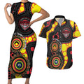 Essendon Bombers NAIDOC Week 2026 Personalised Couples Matching Short Sleeve Bodycon Dress and Hawaiian Shirt 50 Years of Deadly Aboriginal Art