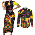 Essendon Bombers NAIDOC Week 2026 Personalised Couples Matching Short Sleeve Bodycon Dress and Long Sleeve Button Shirt 50 Years of Deadly Aboriginal Art
