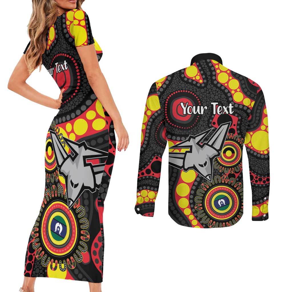 Essendon Bombers NAIDOC Week 2026 Personalised Couples Matching Short Sleeve Bodycon Dress and Long Sleeve Button Shirt 50 Years of Deadly Aboriginal Art