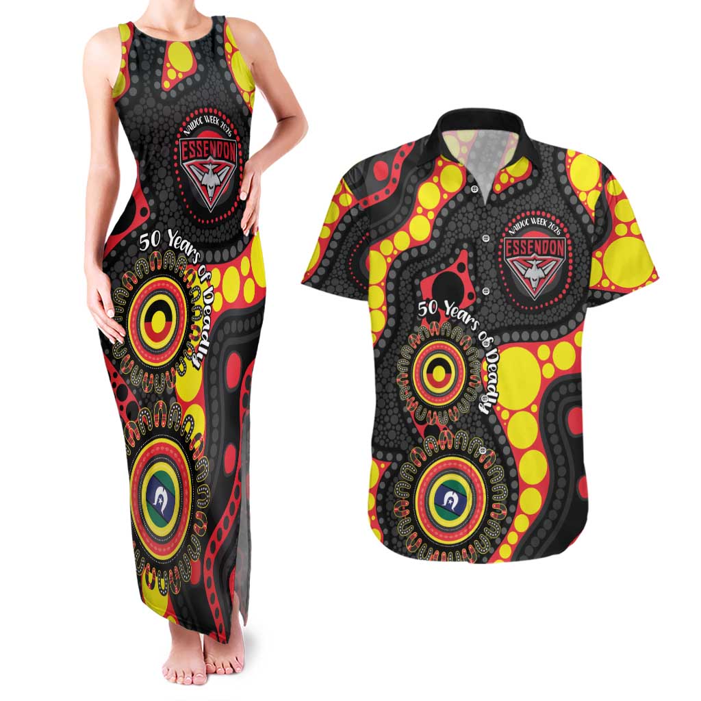 Essendon Bombers NAIDOC Week 2026 Personalised Couples Matching Tank Maxi Dress and Hawaiian Shirt 50 Years of Deadly Aboriginal Art