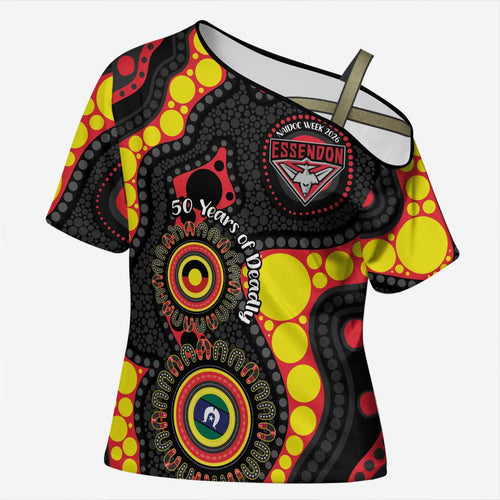 Essendon Bombers NAIDOC Week 2026 Personalised Cross Shoulder Shirt 50 Years of Deadly Aboriginal Art