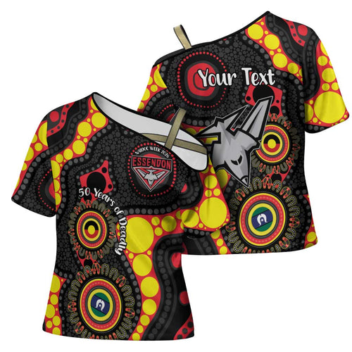 Essendon Bombers NAIDOC Week 2026 Personalised Cross Shoulder Shirt 50 Years of Deadly Aboriginal Art