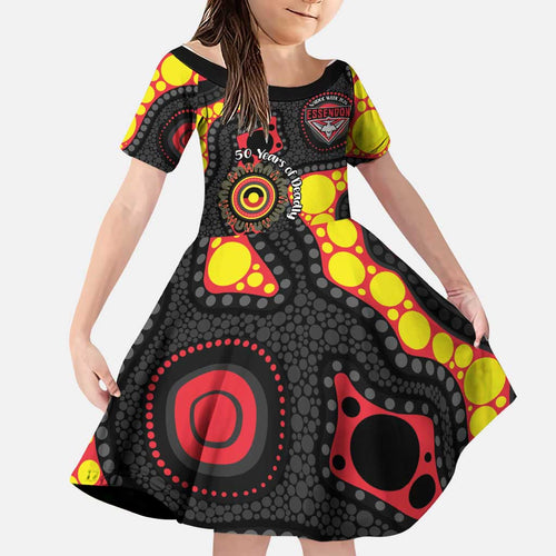 Essendon Bombers NAIDOC Week 2026 Personalised Family Matching Mermaid Dress and Hawaiian Shirt 50 Years of Deadly Aboriginal Art