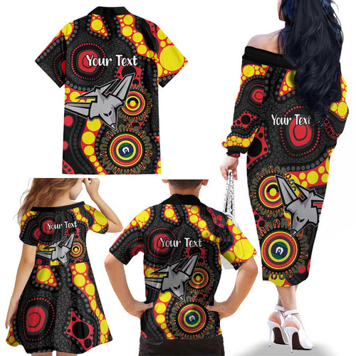 Essendon Bombers NAIDOC Week 2026 Personalised Family Matching Off The Shoulder Long Sleeve Dress and Hawaiian Shirt 50 Years of Deadly Aboriginal Art