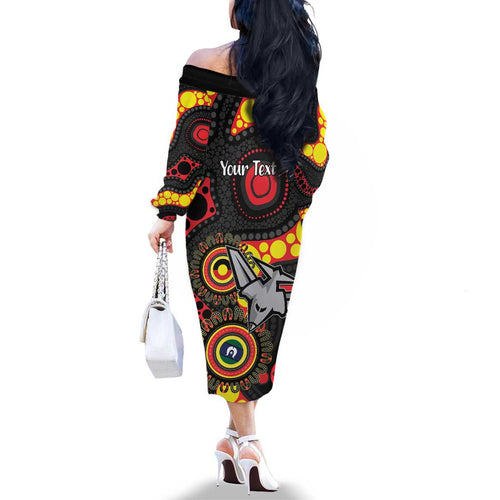 Essendon Bombers NAIDOC Week 2026 Personalised Family Matching Off The Shoulder Long Sleeve Dress and Hawaiian Shirt 50 Years of Deadly Aboriginal Art