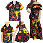 Essendon Bombers NAIDOC Week 2026 Personalised Family Matching Off Shoulder Maxi Dress and Hawaiian Shirt 50 Years of Deadly Aboriginal Art