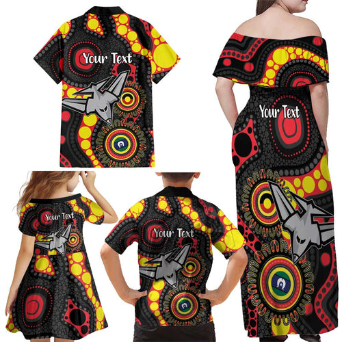 Essendon Bombers NAIDOC Week 2026 Personalised Family Matching Off Shoulder Maxi Dress and Hawaiian Shirt 50 Years of Deadly Aboriginal Art
