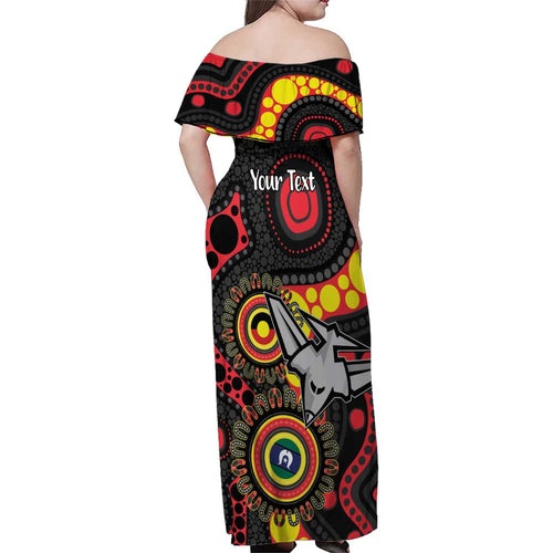 Essendon Bombers NAIDOC Week 2026 Personalised Family Matching Off Shoulder Maxi Dress and Hawaiian Shirt 50 Years of Deadly Aboriginal Art