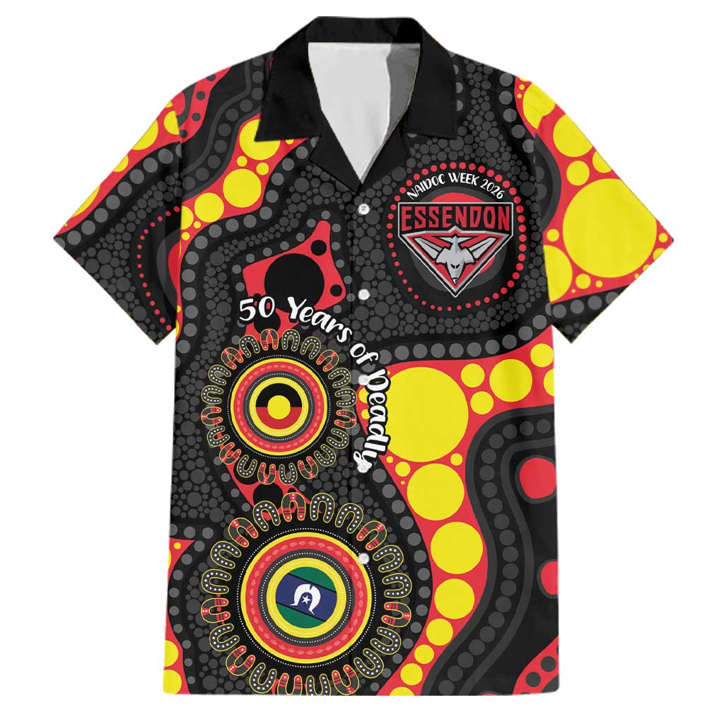 Essendon Bombers NAIDOC Week 2026 Personalised Family Matching Puletasi and Hawaiian Shirt 50 Years of Deadly Aboriginal Art