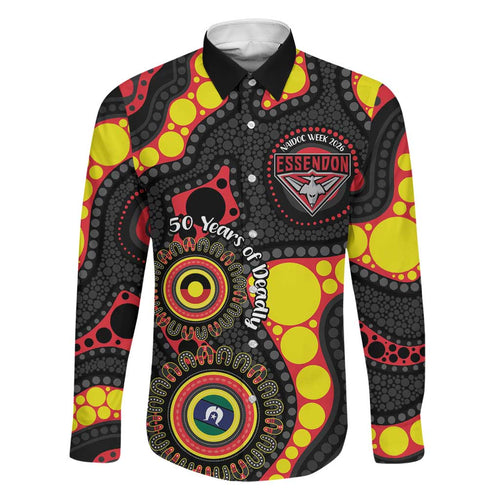 Essendon Bombers NAIDOC Week 2026 Personalised Family Matching Puletasi and Hawaiian Shirt 50 Years of Deadly Aboriginal Art