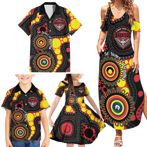 Essendon Bombers NAIDOC Week 2026 Personalised Family Matching Summer Maxi Dress and Hawaiian Shirt 50 Years of Deadly Aboriginal Art