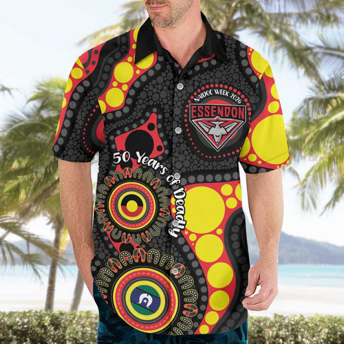 Essendon Bombers NAIDOC Week 2026 Personalised Hawaiian Shirt 50 Years of Deadly Aboriginal Art