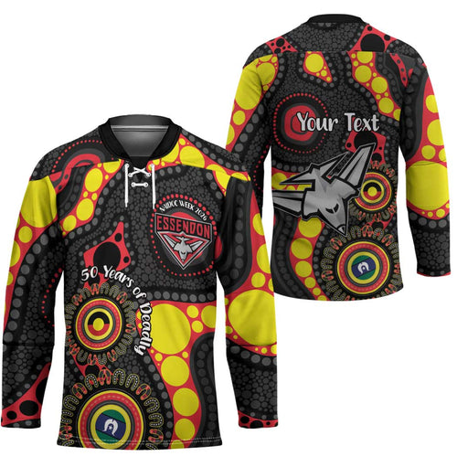 Essendon Bombers NAIDOC Week 2026 Personalised Hockey Jersey 50 Years of Deadly Aboriginal Art