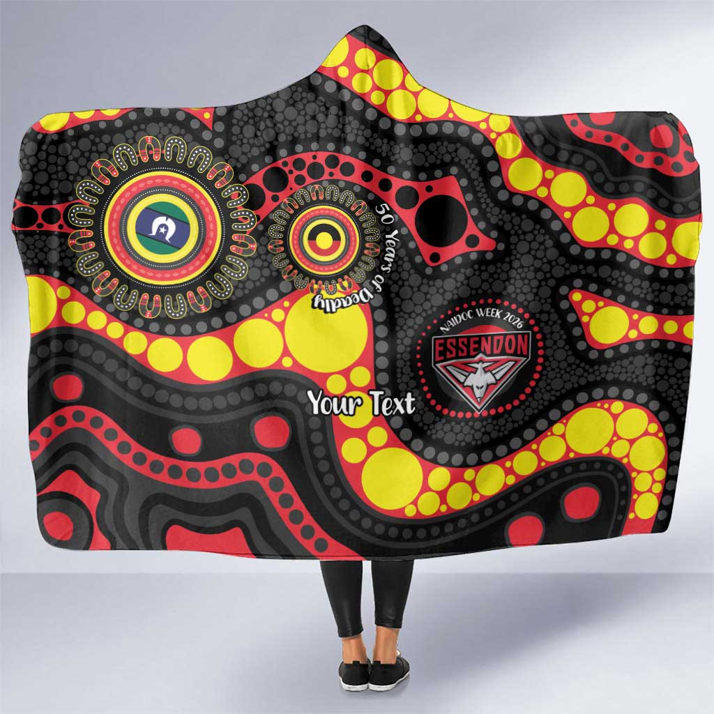Essendon Bombers NAIDOC Week 2026 Personalised Hooded Blanket 50 Years of Deadly Aboriginal Art